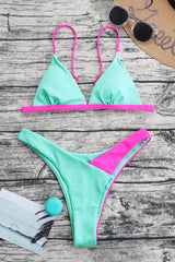 Backless Colorblock Cami Deep V Neck 2 Pieces Swimsuit Set