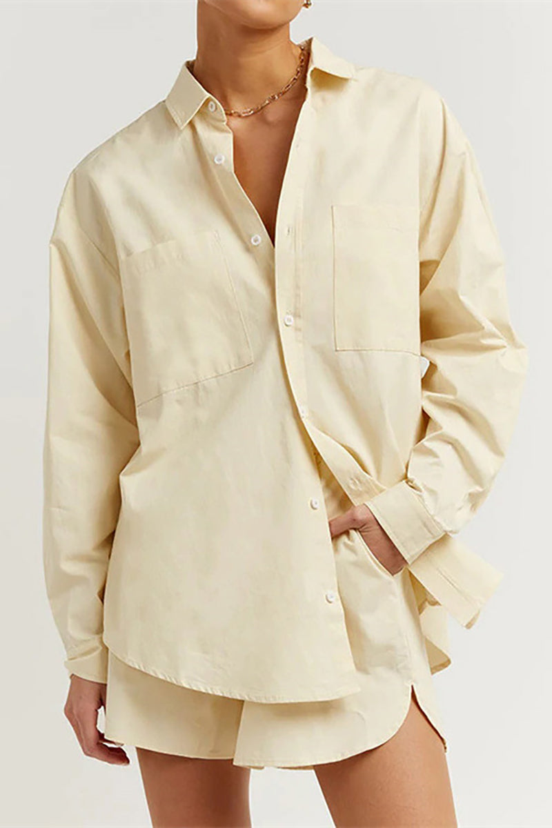 Long Sleeve Blouses Cami Crop Top 3pcs Shorts Set