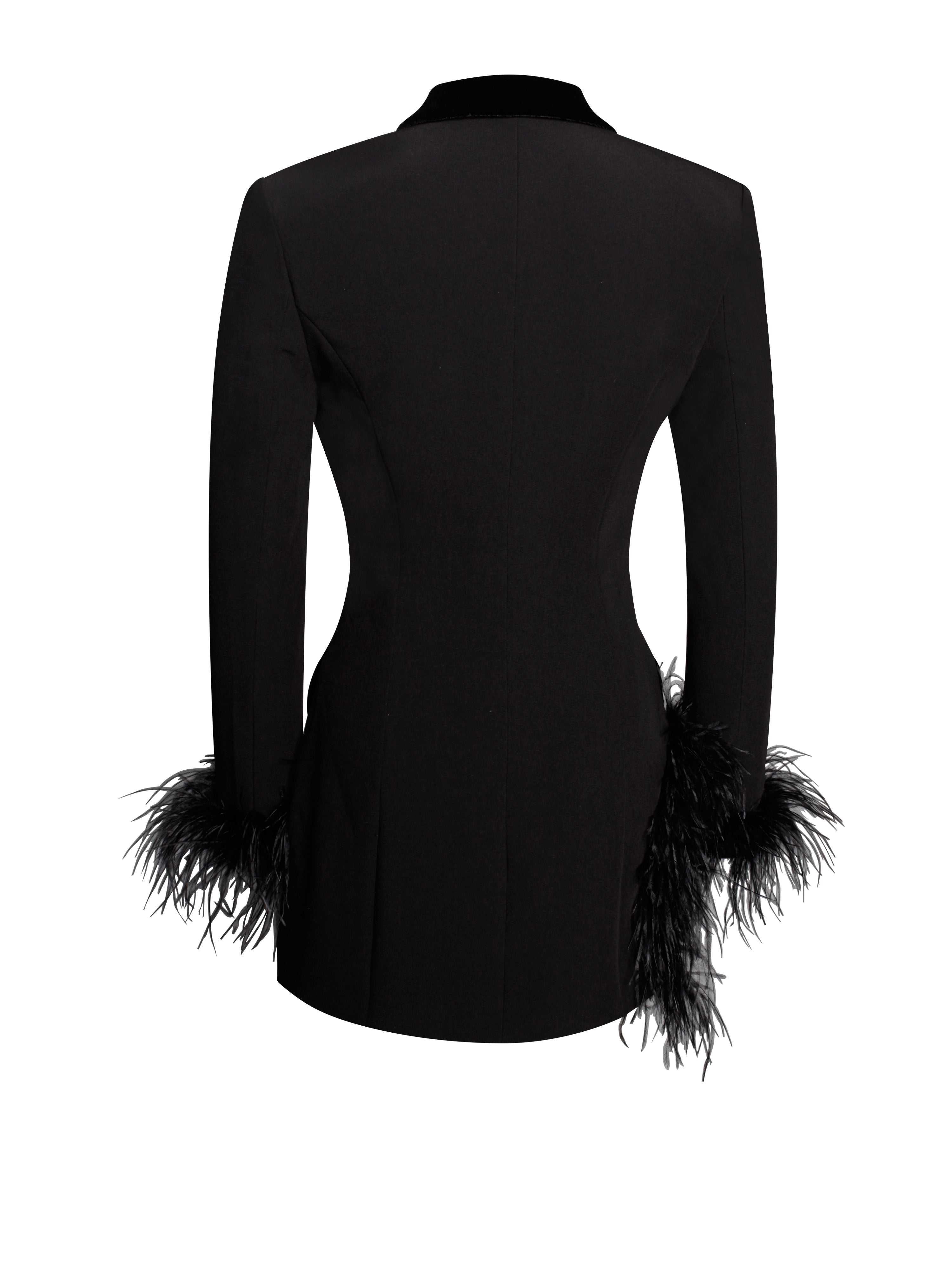 V Neck Feather Trim Blazer Party Mini Dresses