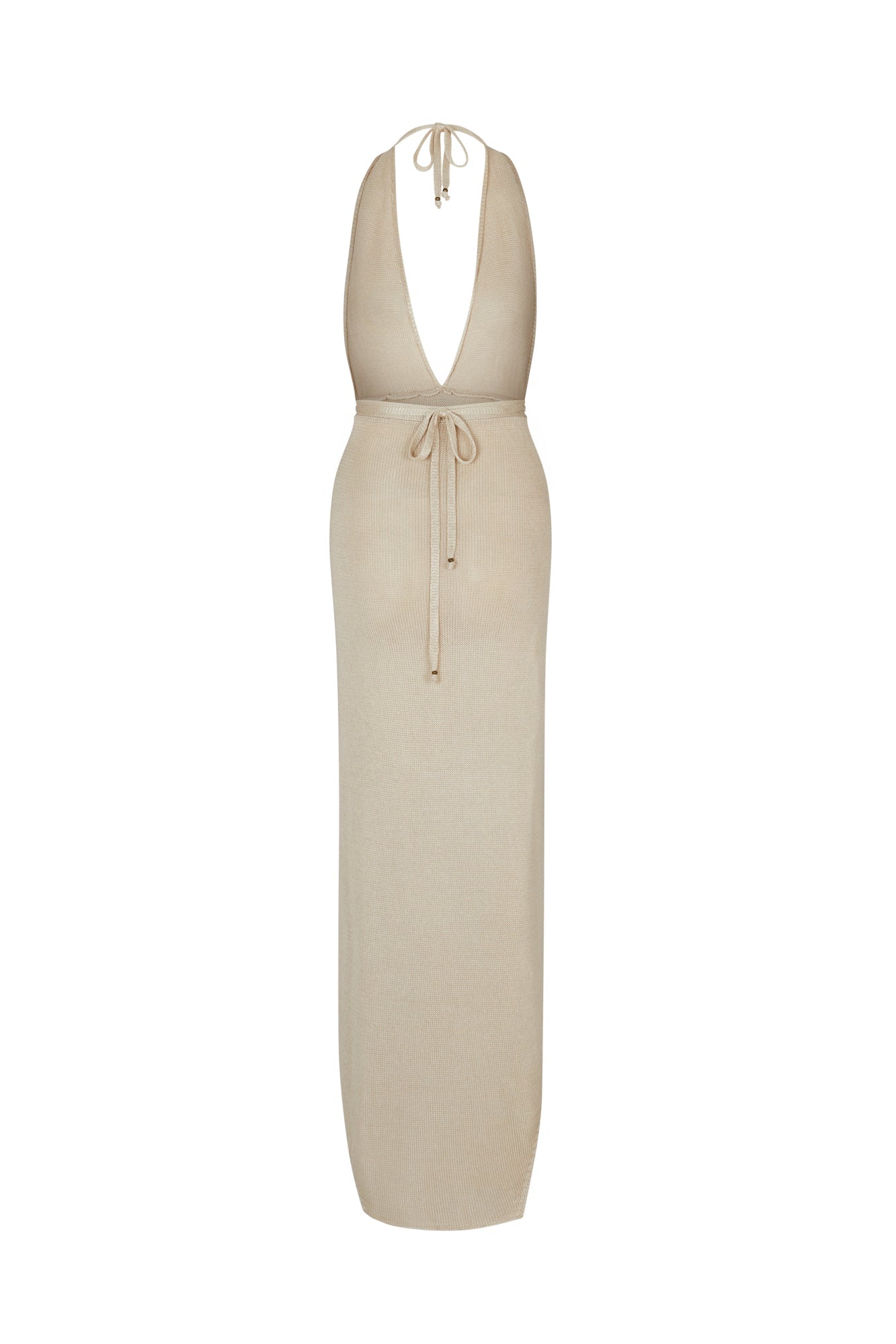 Vacation Deep V Neck Knitted Slit Maxi Dresses