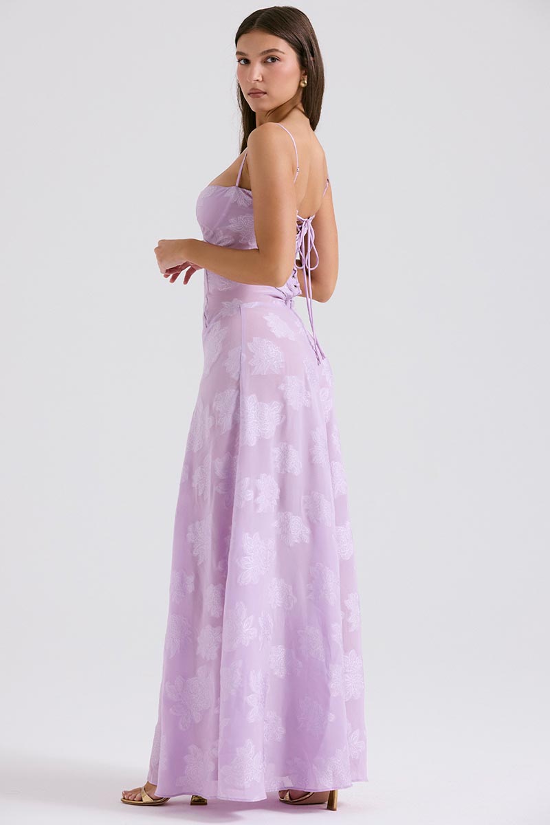 Elegant Floral Print Quilted Lace Up Back Formal Party Flowy Maxi Dresses-Green