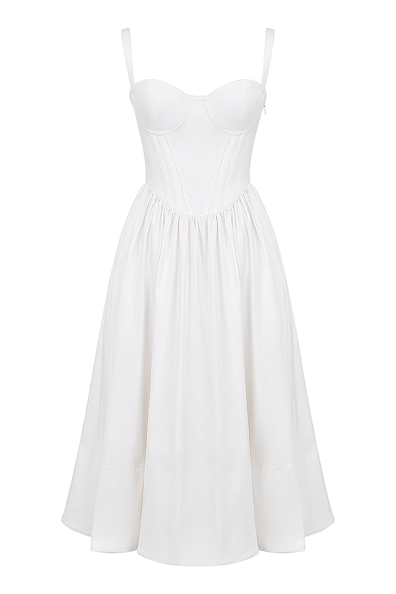 Spaghetti Strap Corset Lace Up Pocket Slit Midi Dresses-White