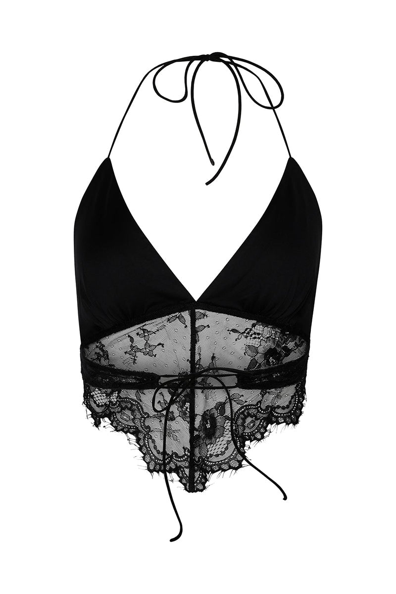 V Neck Backless Lace Halter Top High Low Hem Mini Skirt Matching Set