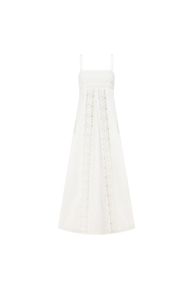 Crochet Patchwork A-Line Vacation Maxi Strappy Dresses-White