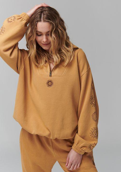 Embroidered Hoodie Pant Set Tracksuit - Yellow