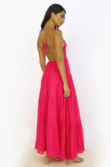 Backless Tied Up Pleated Vacation Slip Maxi Dresses