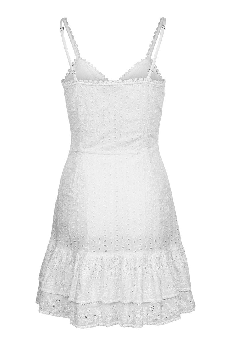 V Neck Hollow Out Slim Fit Layered Mini Dresses-White