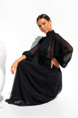 Floaty Mesh Long Sleeve Maxi Dresses