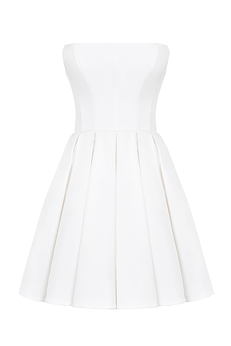 Boat Neck Corset A-Line Mini Tube Dresses-White