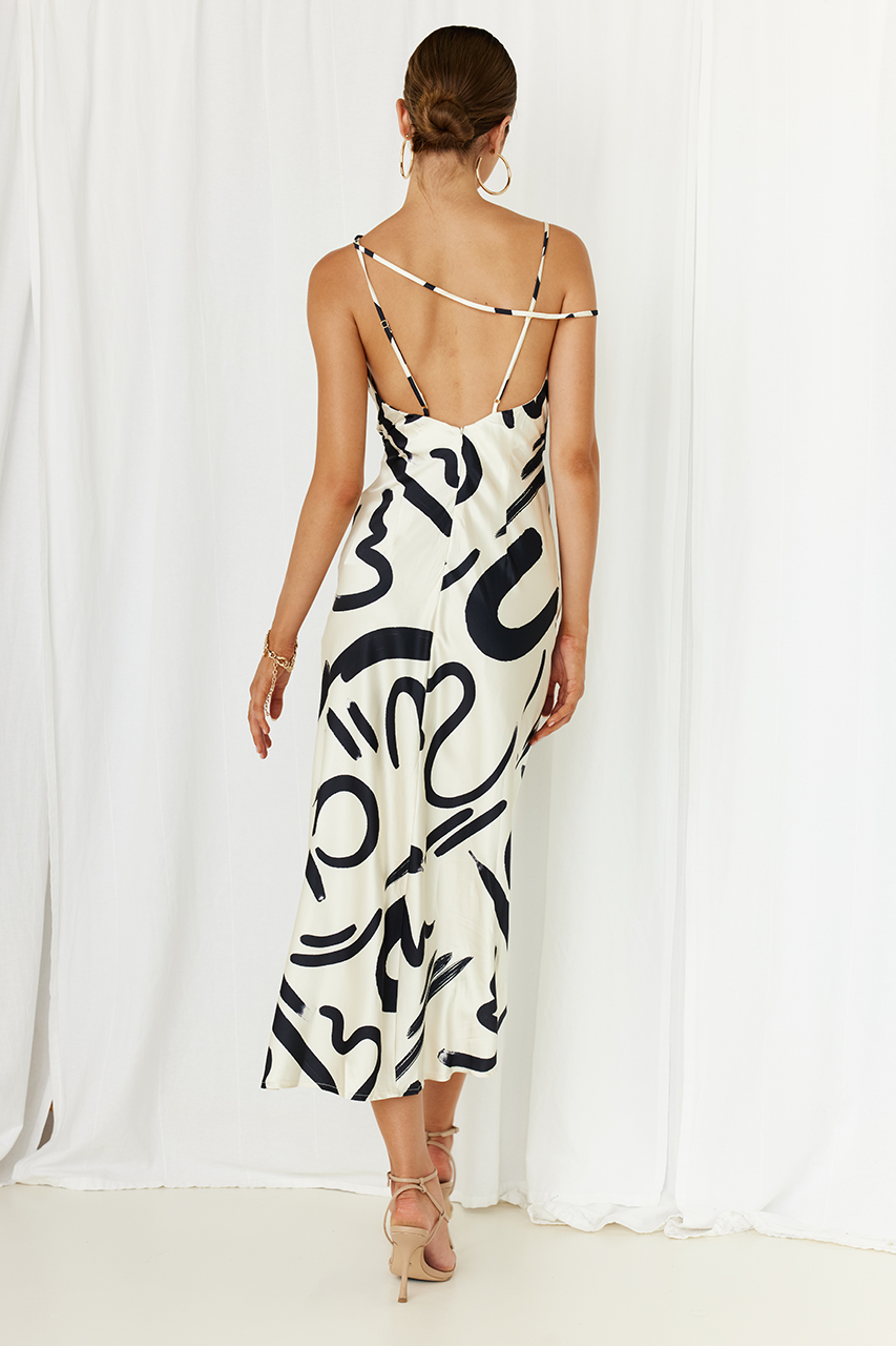 Printed Slit Slip Midi Dresses