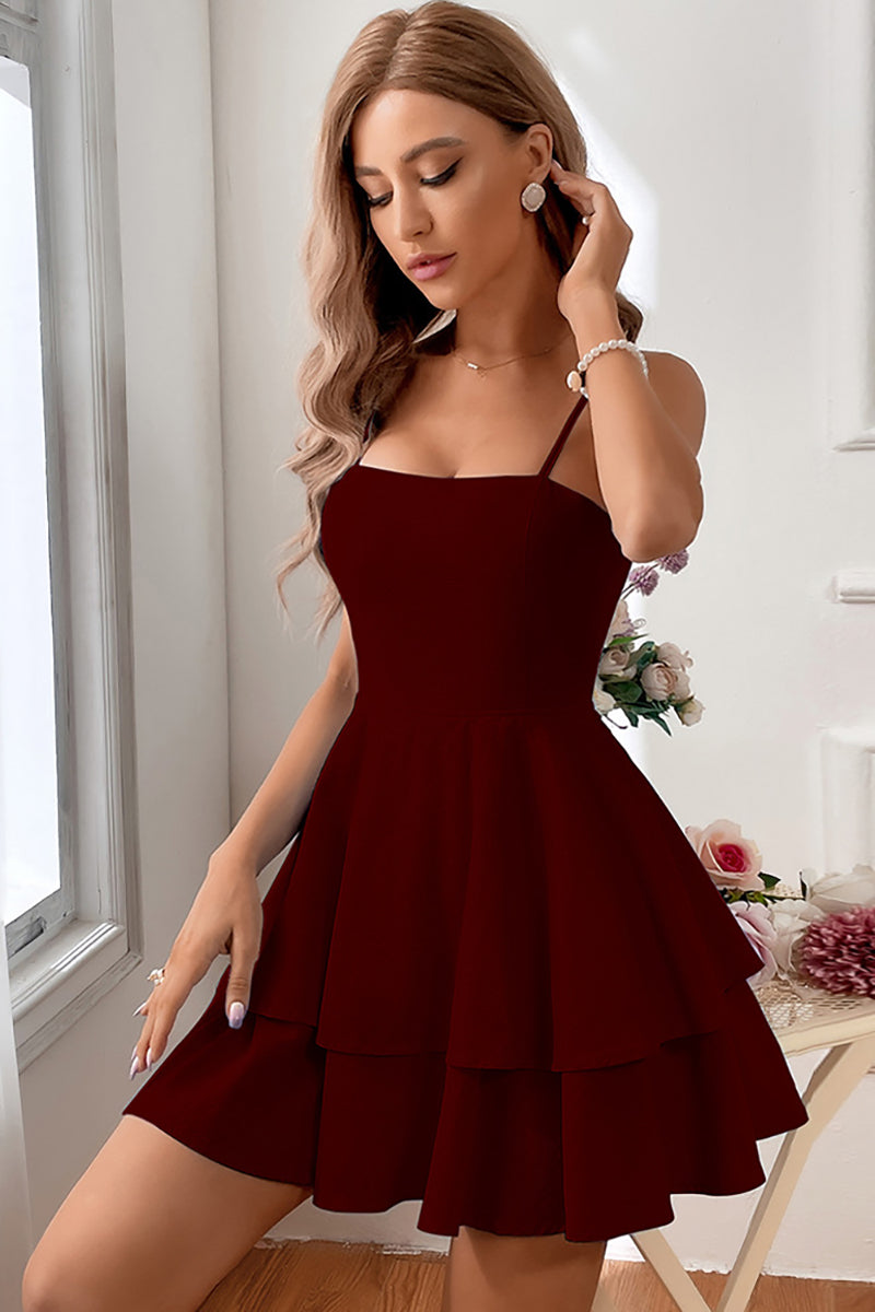 Cami Boat Neck Backless Cutout Bow Knotted Tiered Ruffle White Mini Dresses