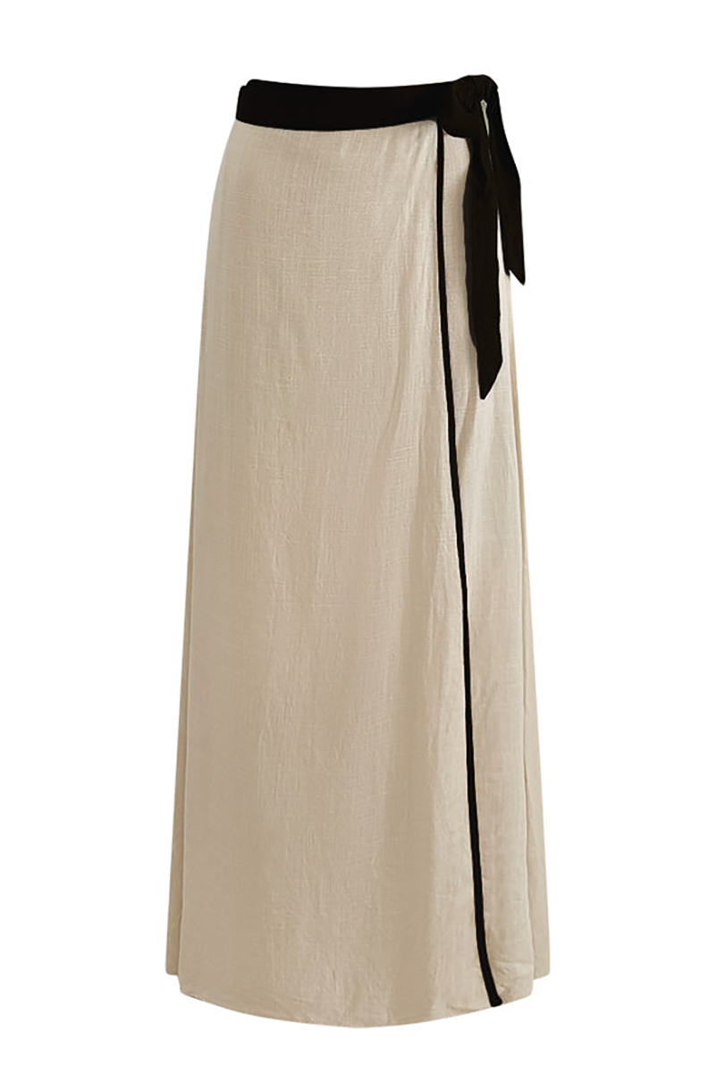 Slit Vest Colorblock Tie Up Midi Skirt Matching Set-Khaki