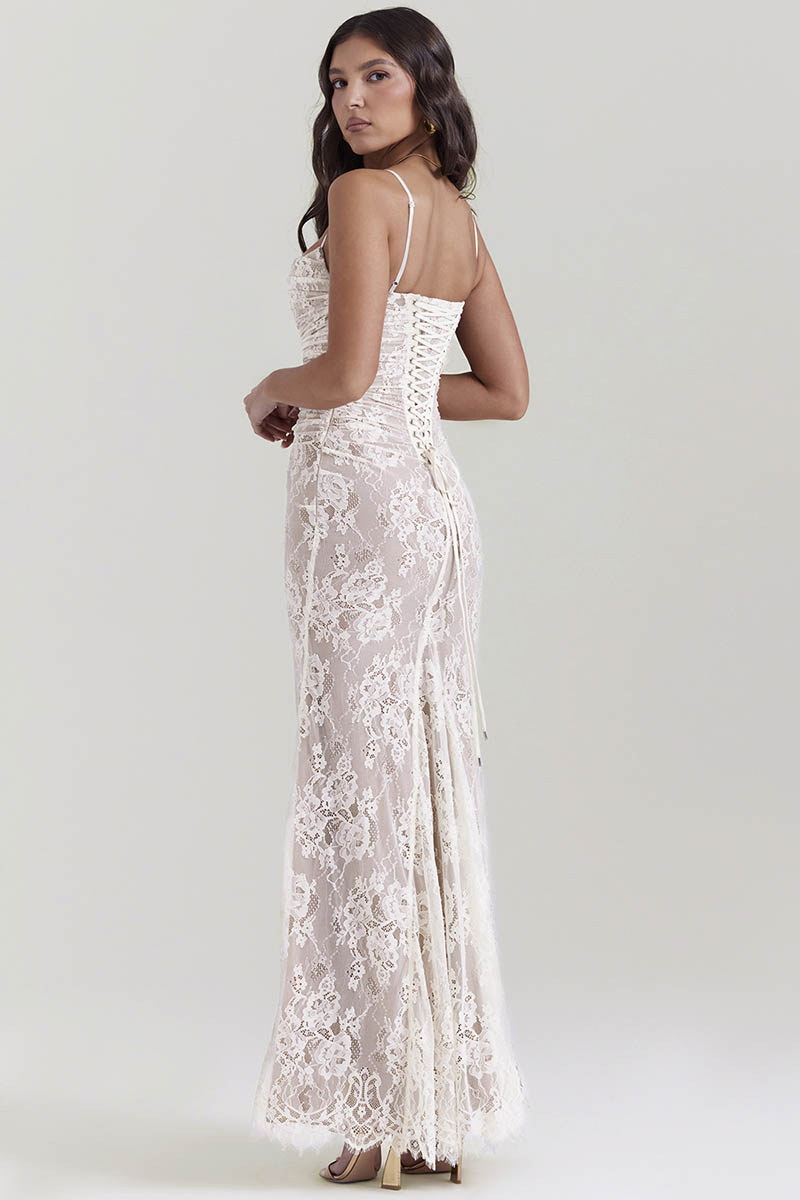 Floral Lace Crop Cardigan Slim Fit Slip Maxi Dresses Matching Set-Beige