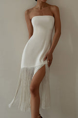 Fringe Tube Prom Midi Dresses