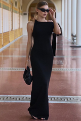 Sleeveless Streamer Slim Fit Solid Color Maxi Dresses-Beige