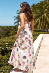 Mixed Prints Loose Fit A-Line Vacation Maxi Tube Dresses-Beige