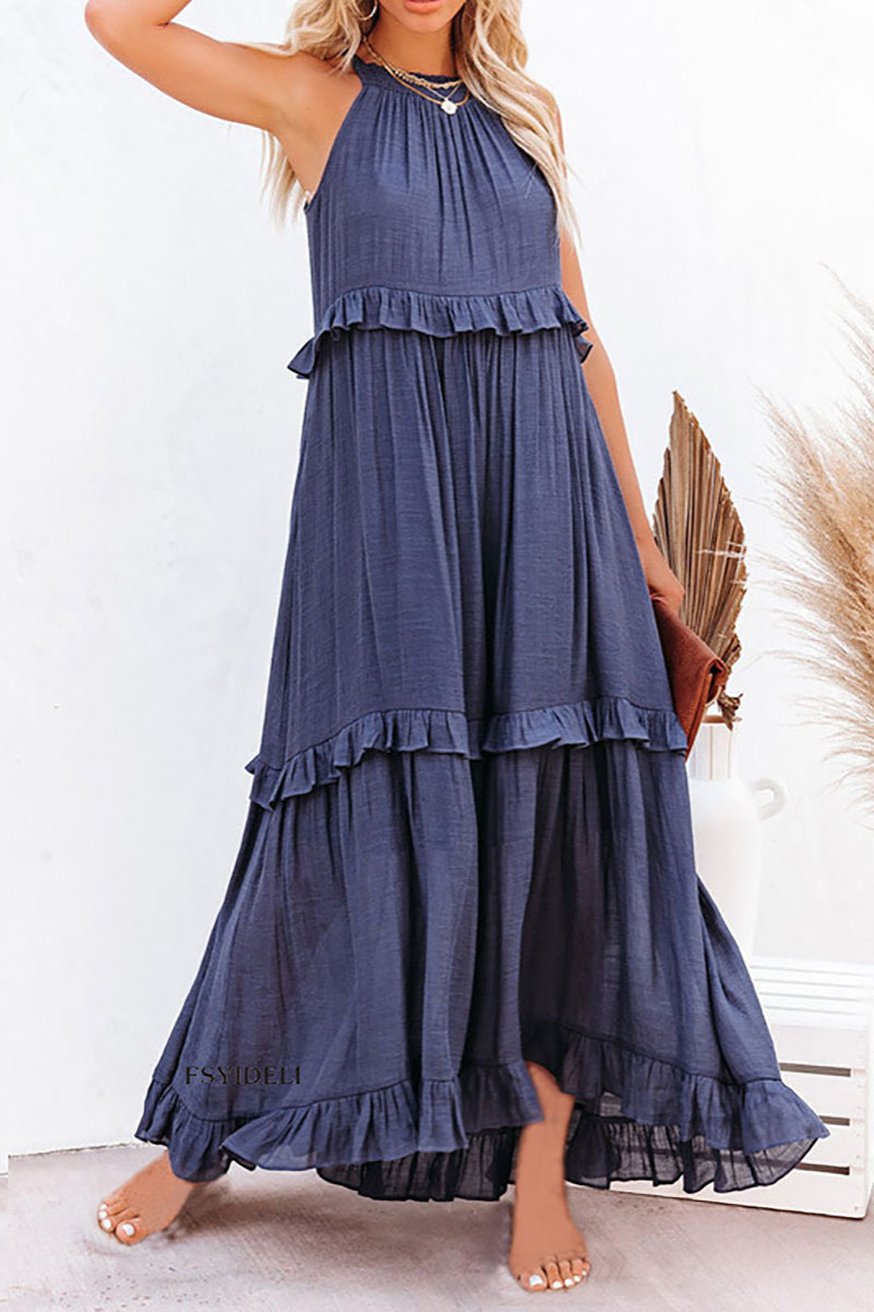 Ruffled Tiered Sleeveless Irregular Vacation Maxi Dresses