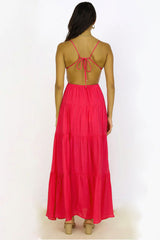 Backless Tied Up Pleated Vacation Slip Maxi Dresses