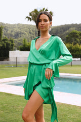 Y2K Fashions V Neck Long Sleeve Tie Mini Dresses