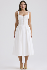 Lace Trim Front Lace Up Corset A-Line Slip Midi Dresses-White Pre Order