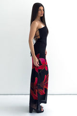 Floral Print Slim-Fit Formal Party Maxi Tube Dresses-Black