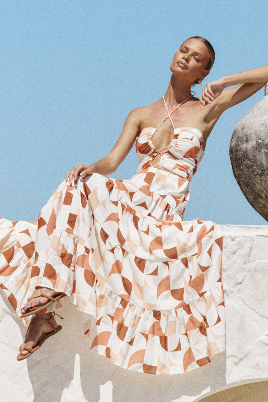 Vacation Halterneck Print Maxi Dresses