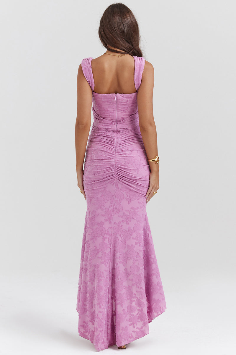 Sleeveless Corset Floral Jacquard Formal Party Mermaid Midi Dresses-Purple