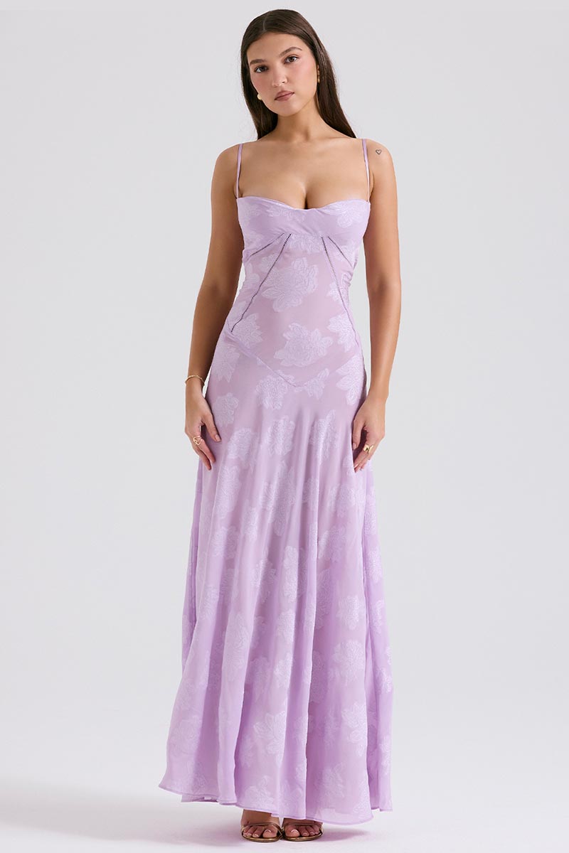 Elegant Floral Print Quilted Lace Up Back Formal Party Flowy Maxi Dresses-Green
