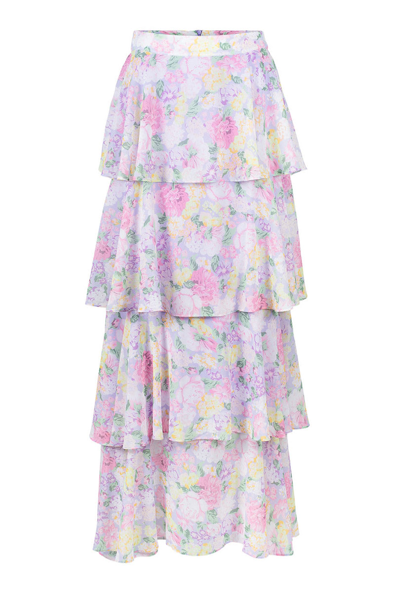 Tie Up Crop Top Layered Maxi Skirt Floral Matching Set-Purple Pre Order