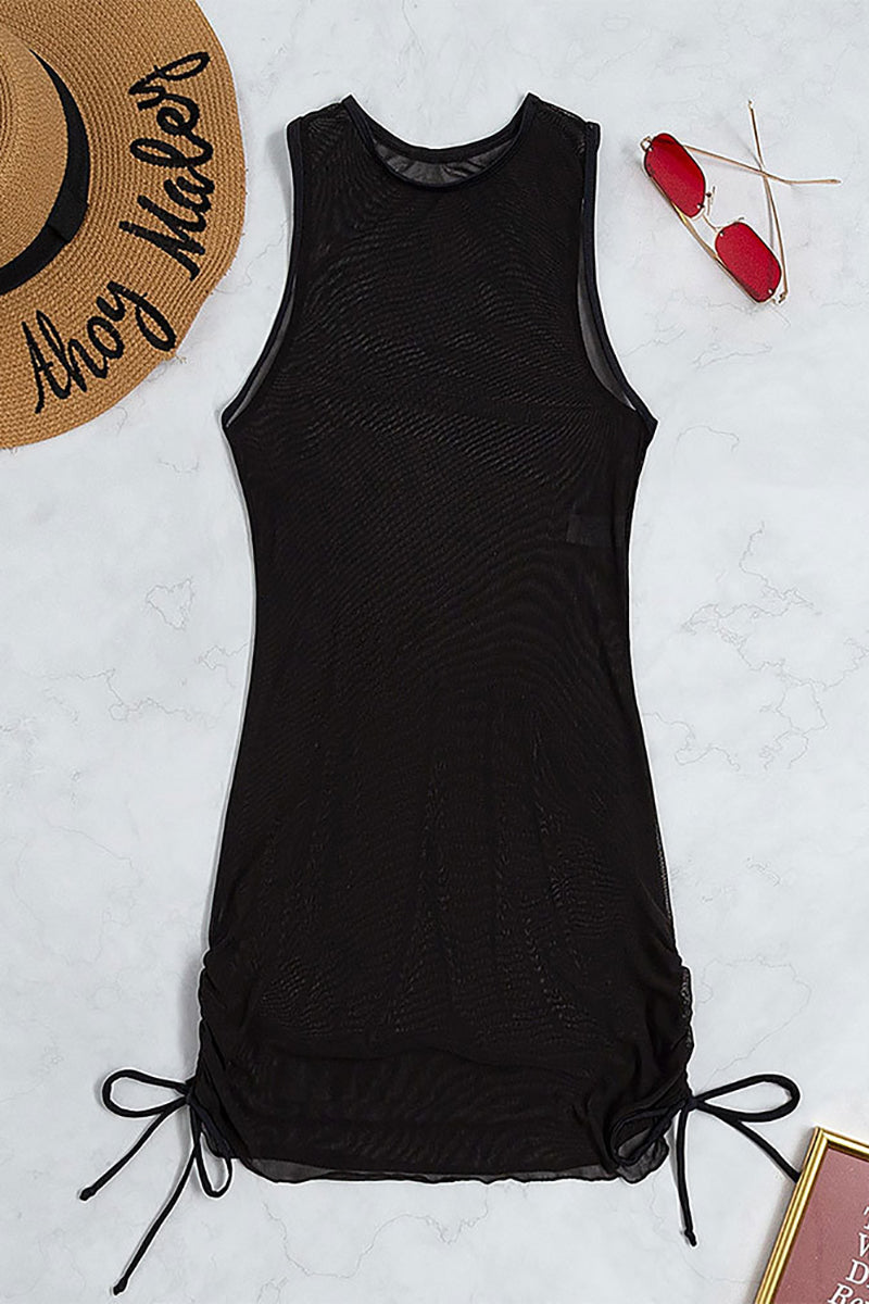 Mesh See Through Sleeveless Mini Dresses One-Piece Bikini