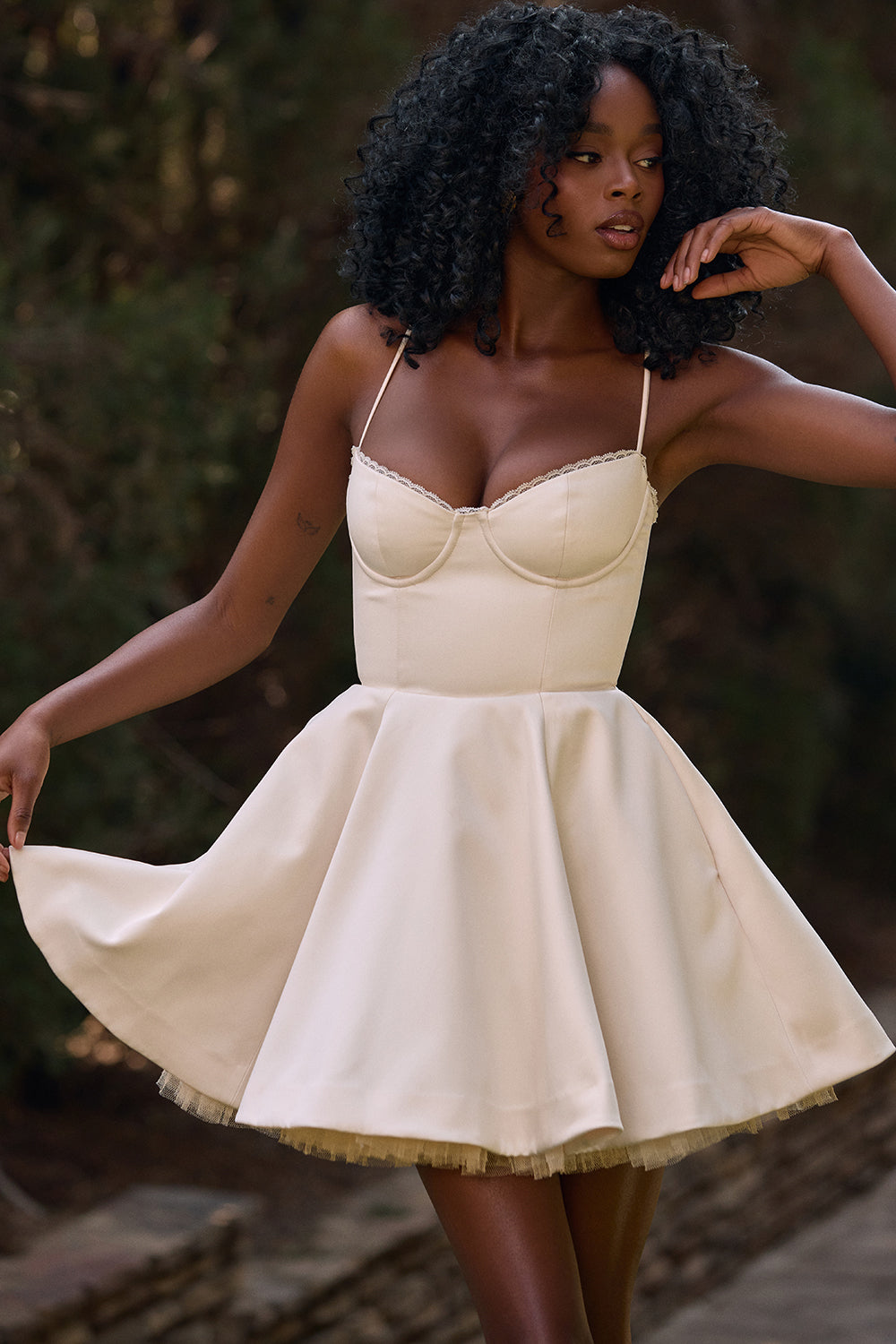 Spaghetti Strap Deep V Neck Cinch Waist Mini Dresses-Pink