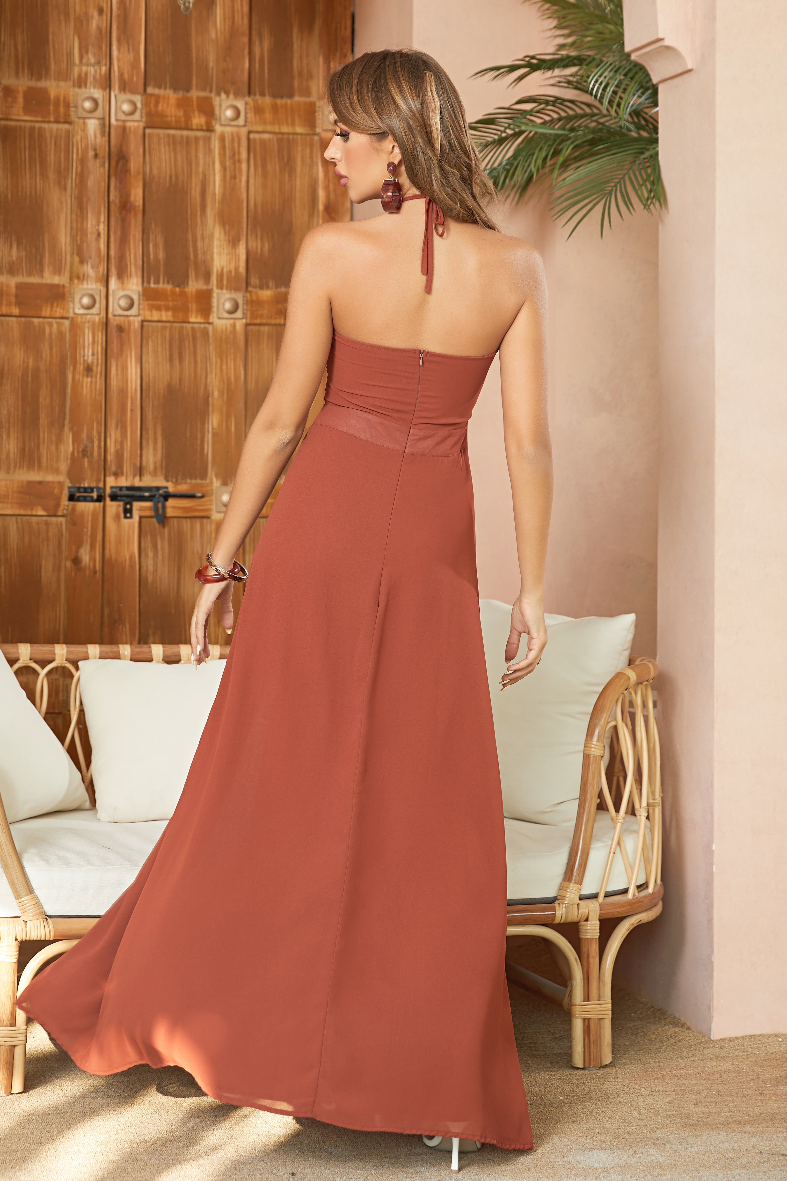 Y2K Fashions Halter Cutout Slit Maxi Dresses