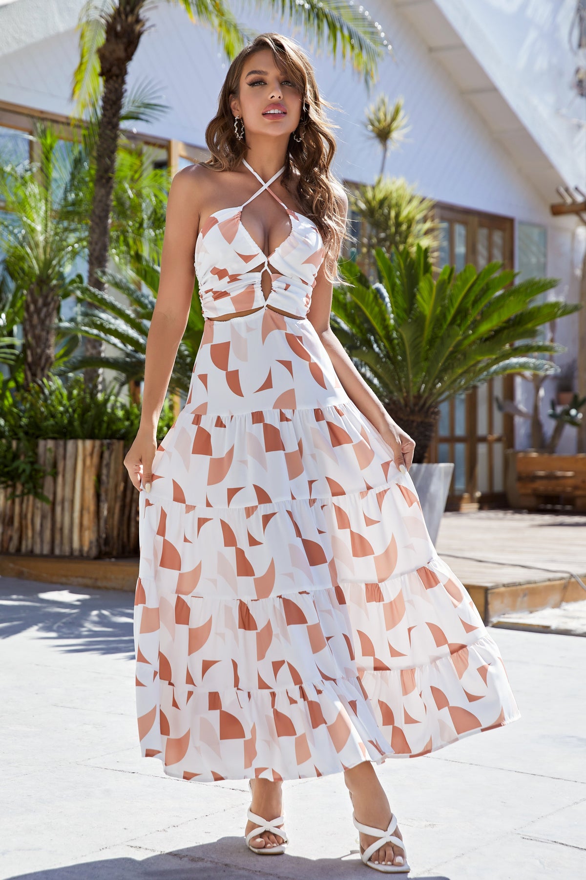 Y2K Fashions Vacation Halterneck Print Maxi Dresses