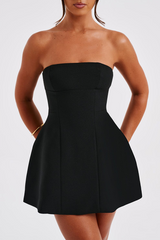 Boat Neck A-Line Wide Hem Cocktail Party Mini Tank Dresses-CHZ01