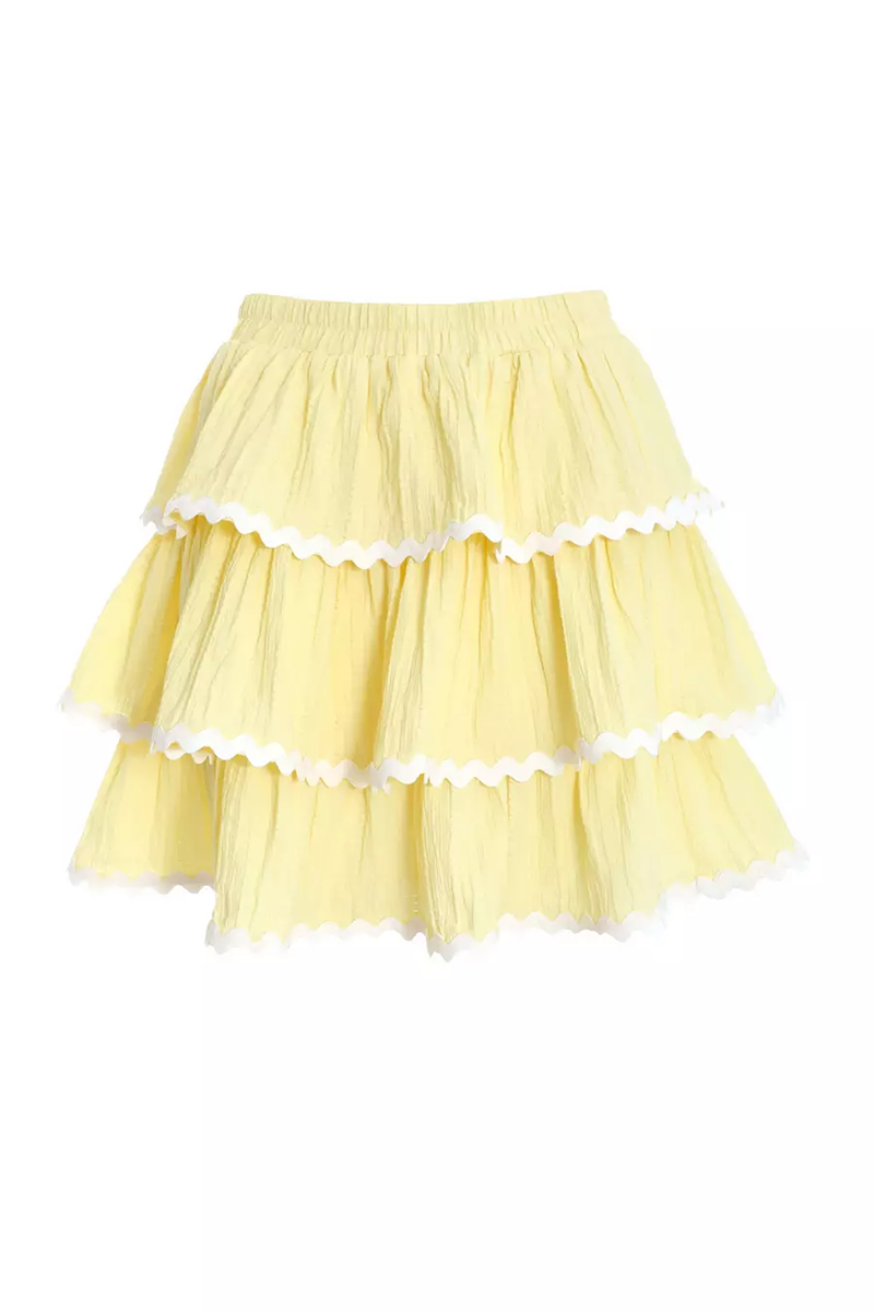 Wavy Straps Crop Top Tiered Mini Skirt Matching Set-Yellow