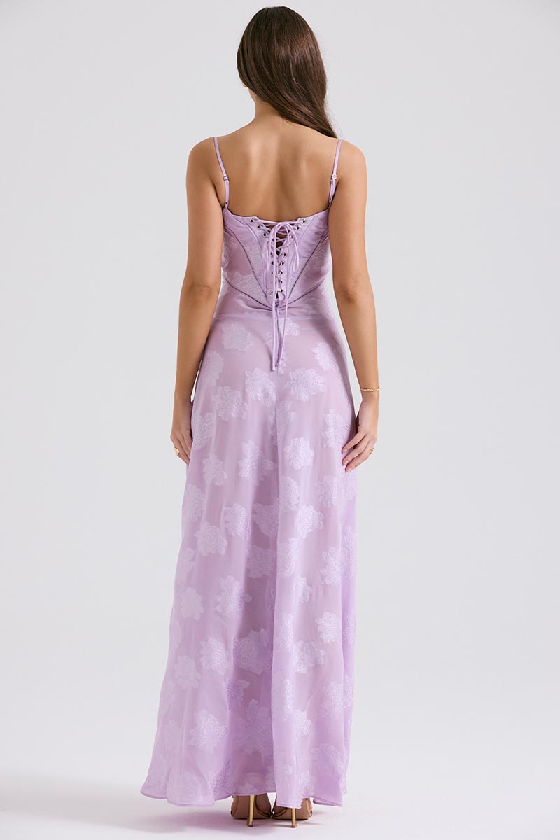 Elegant Floral Print Quilted Lace Up Back Formal Party Flowy Maxi Dresses-Green