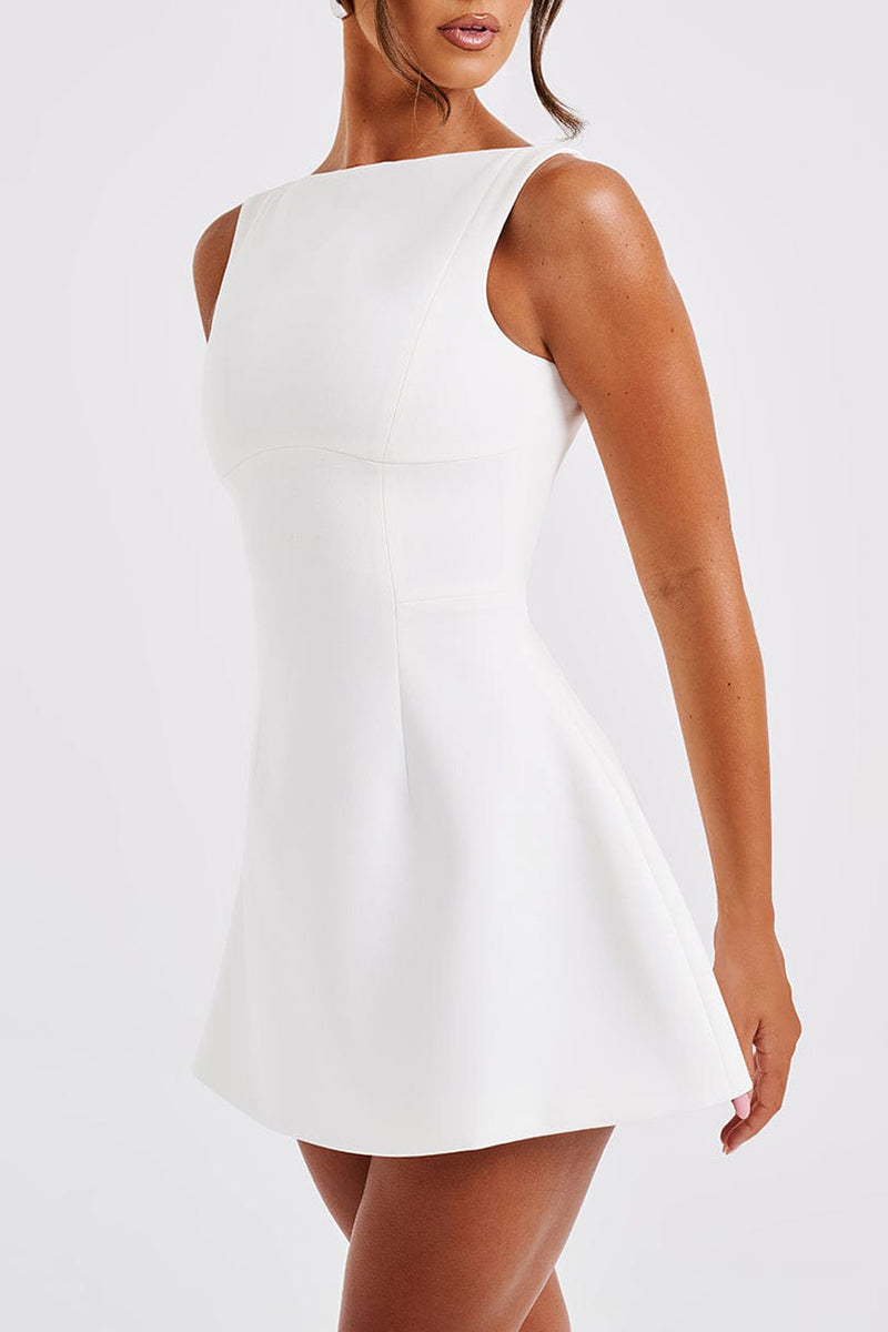 Solid Color A-Line Backless Mini Tank Dresses-White