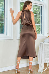 Y2K Fashions Turtleneck Sleeveless Satin Midi Dresses