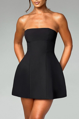 Boat Neck A-Line Wide Hem Cocktail Party Mini Tank Dresses-CHZ01