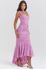 Sleeveless Corset Floral Jacquard Formal Party Mermaid Midi Dresses-Purple