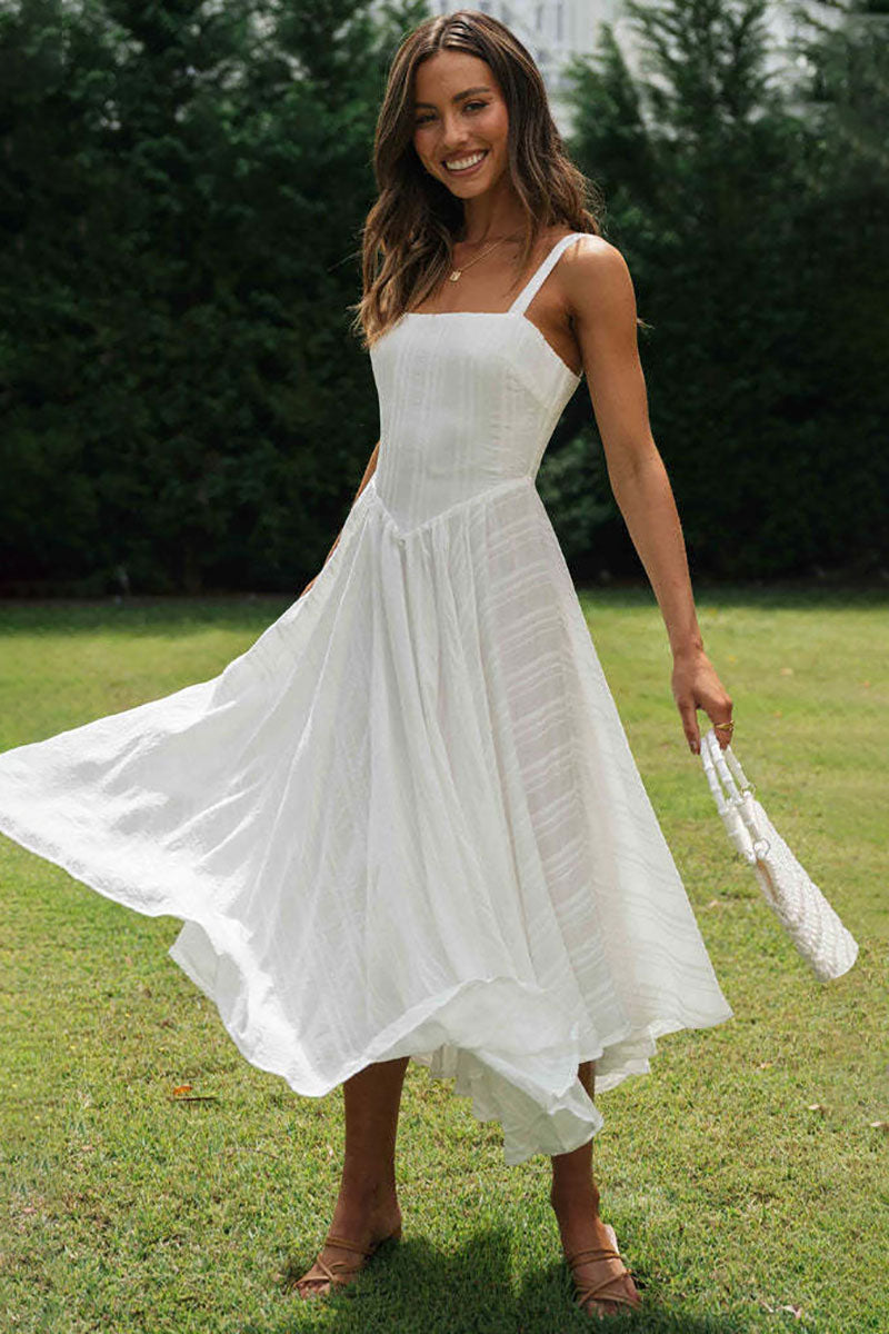 Striped Sleeveless Irregular Flowy Hem Midi Dresses