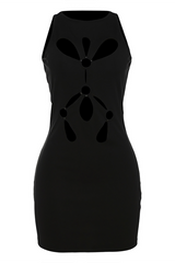 Cutout Solid Color Slim Fit Mini Tank Dresses-Black