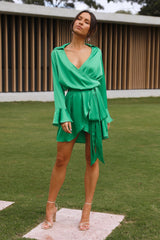 Y2K Fashions V Neck Long Sleeve Tie Mini Dresses