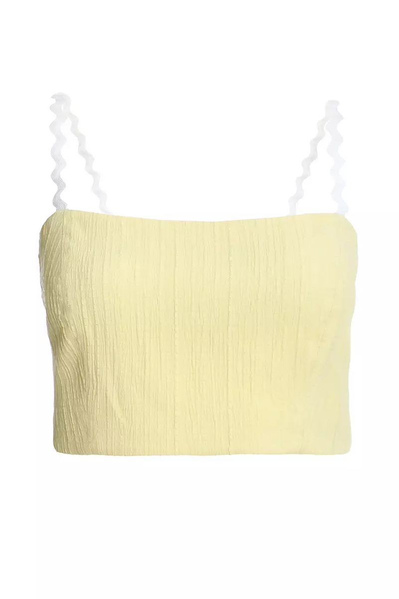 Wavy Straps Crop Top Tiered Mini Skirt Matching Set-Yellow