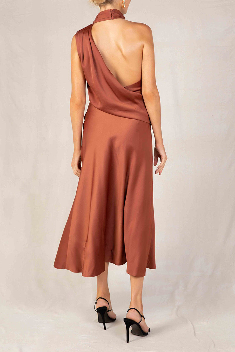 High Neck Sleeveless Backless Slit Prom Midi Dresses