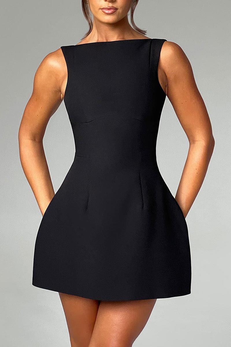 Solid Color A-Line Backless Mini Tank Dresses-White