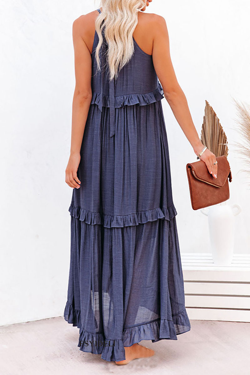 Ruffled Tiered Sleeveless Irregular Vacation Maxi Dresses