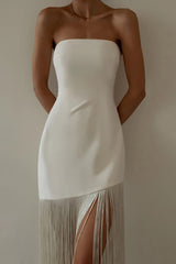 Fringe Tube Prom Midi Dresses