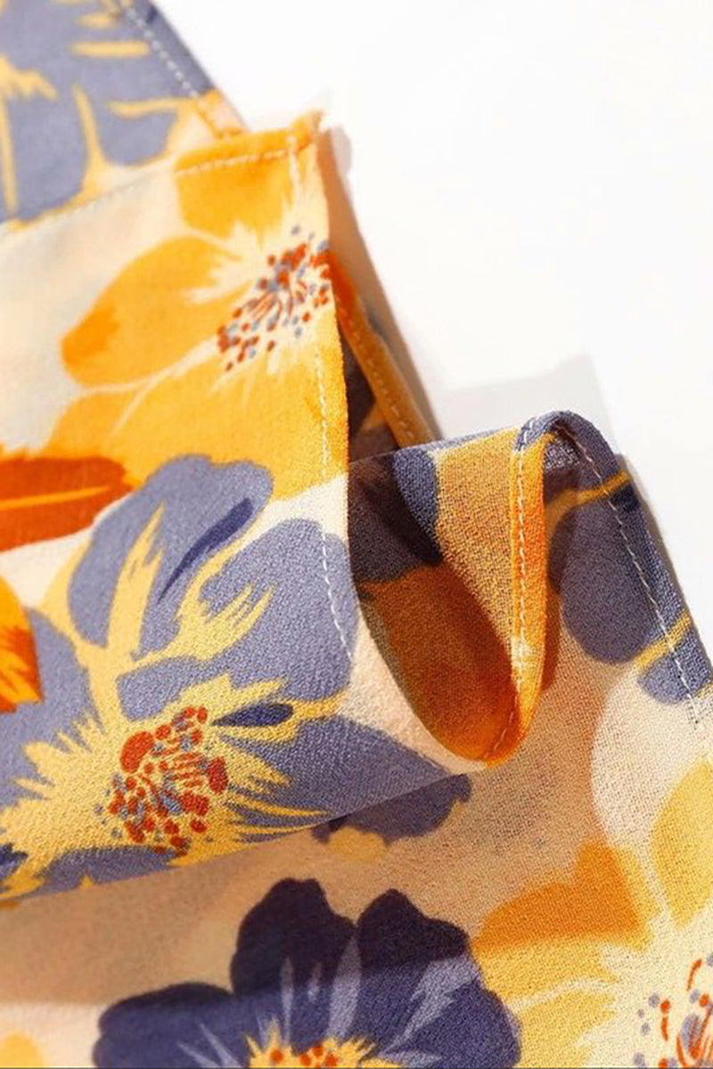 Vacation Irregular Neck Tied Up Cami A-line Floral Print High Slit Midi Dresses