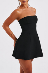 Boat Neck A-Line Wide Hem Cocktail Party Mini Tank Dresses-CHZ01
